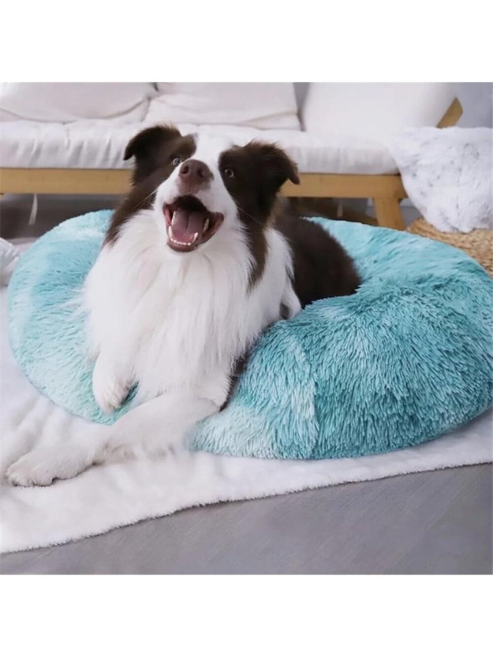 Calming Donut Pet Bed for Small Dogs 20"x20" Anti-Anxiety Plush - Picture 5 of 7